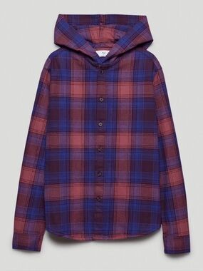 Aritzia TNA Marble Buffalo Plaid Button-Up Hooded Shirt jacket